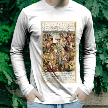 تیشرت آستین بلند رزم رستم با شاه هاماوران (رنگ سفید)