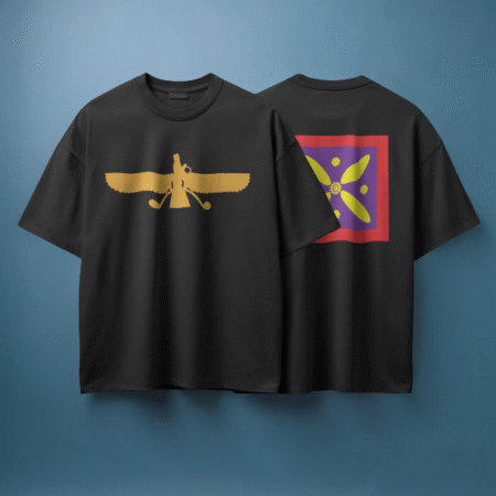 تیشرت فروهر زرین و درفش کاویانی (مشکی)