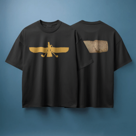 تیشرت دوروی منشور کوروش و فروهر زرین (رنگ مشکی)